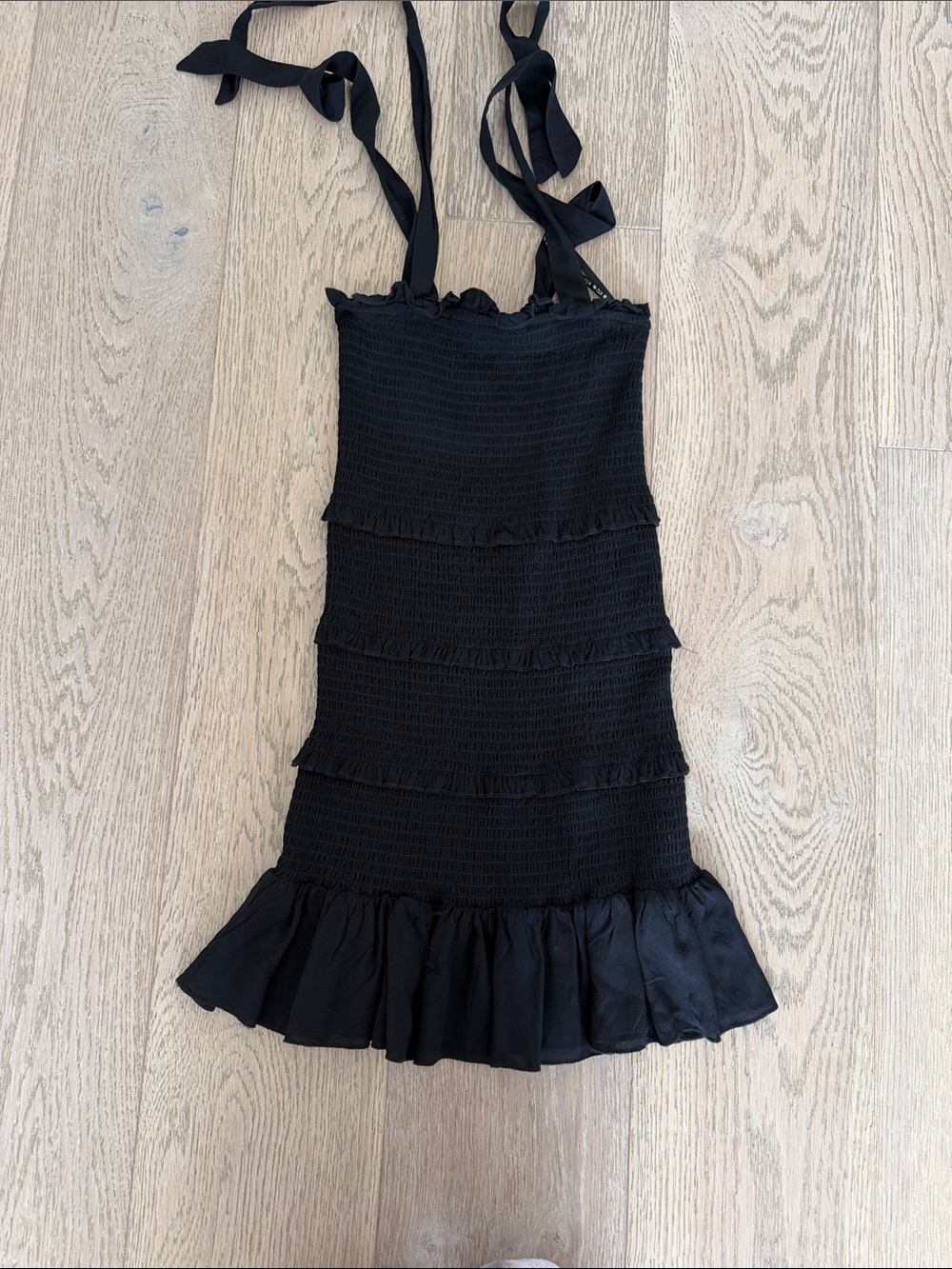 Katie J NYC Black Smocked Ruffle Sundress
